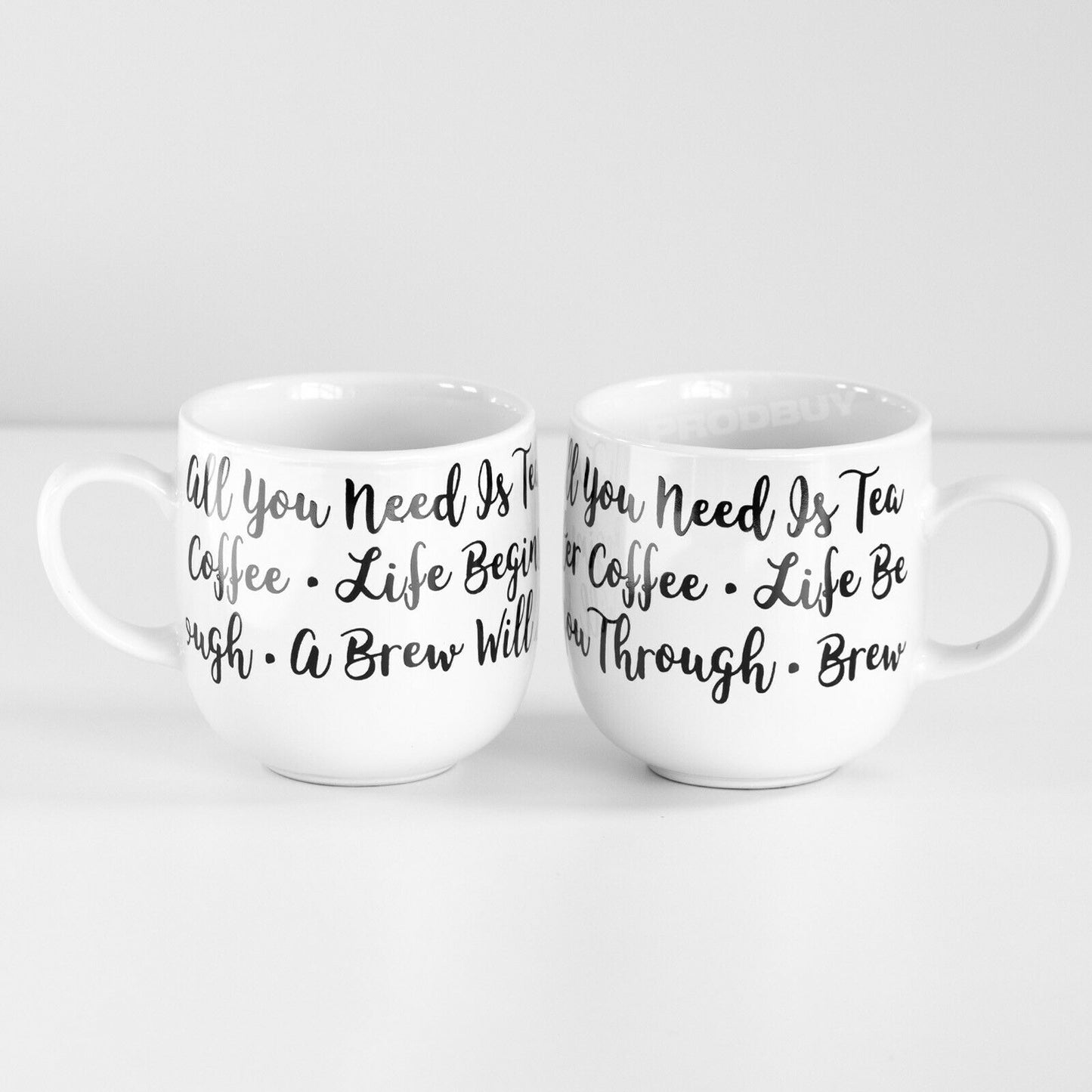 Set of 2 White 14oz Carnaby Script Barrel Mugs