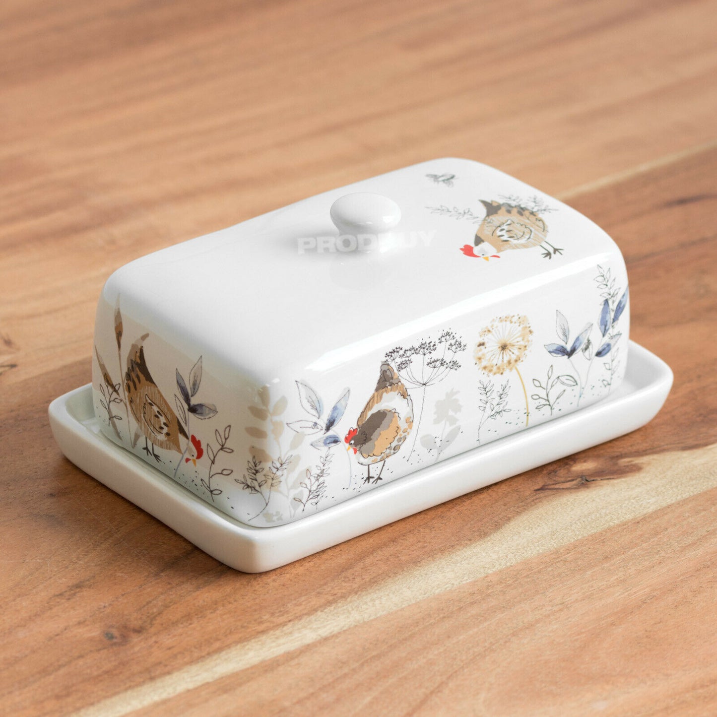 Country Hens Ceramic Butter Dish with Lid