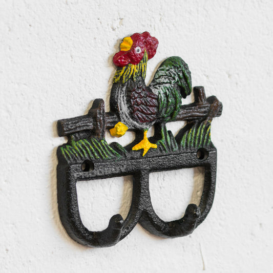 Cast Iron Chicken Double Wall Storage Hook Coat Keys