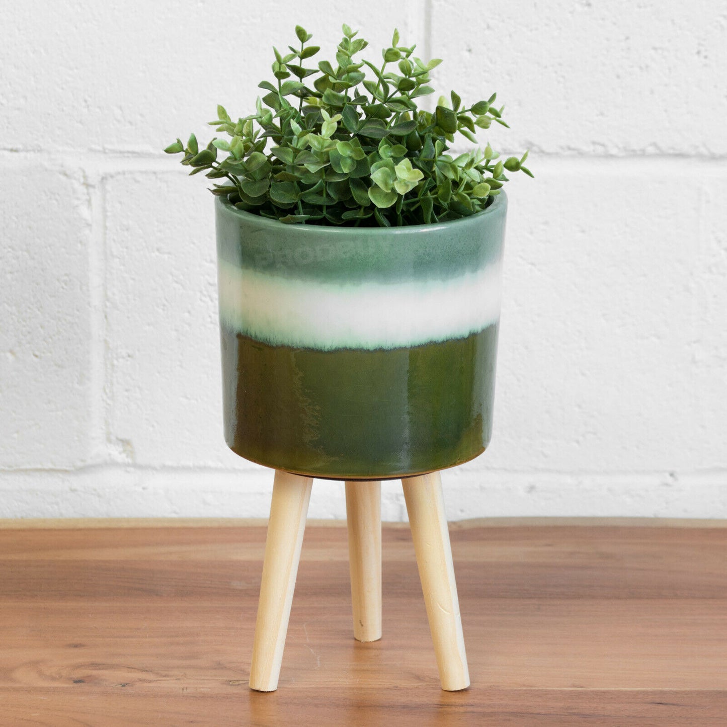 Green Glazed Ceramic Plant Pot with Stand