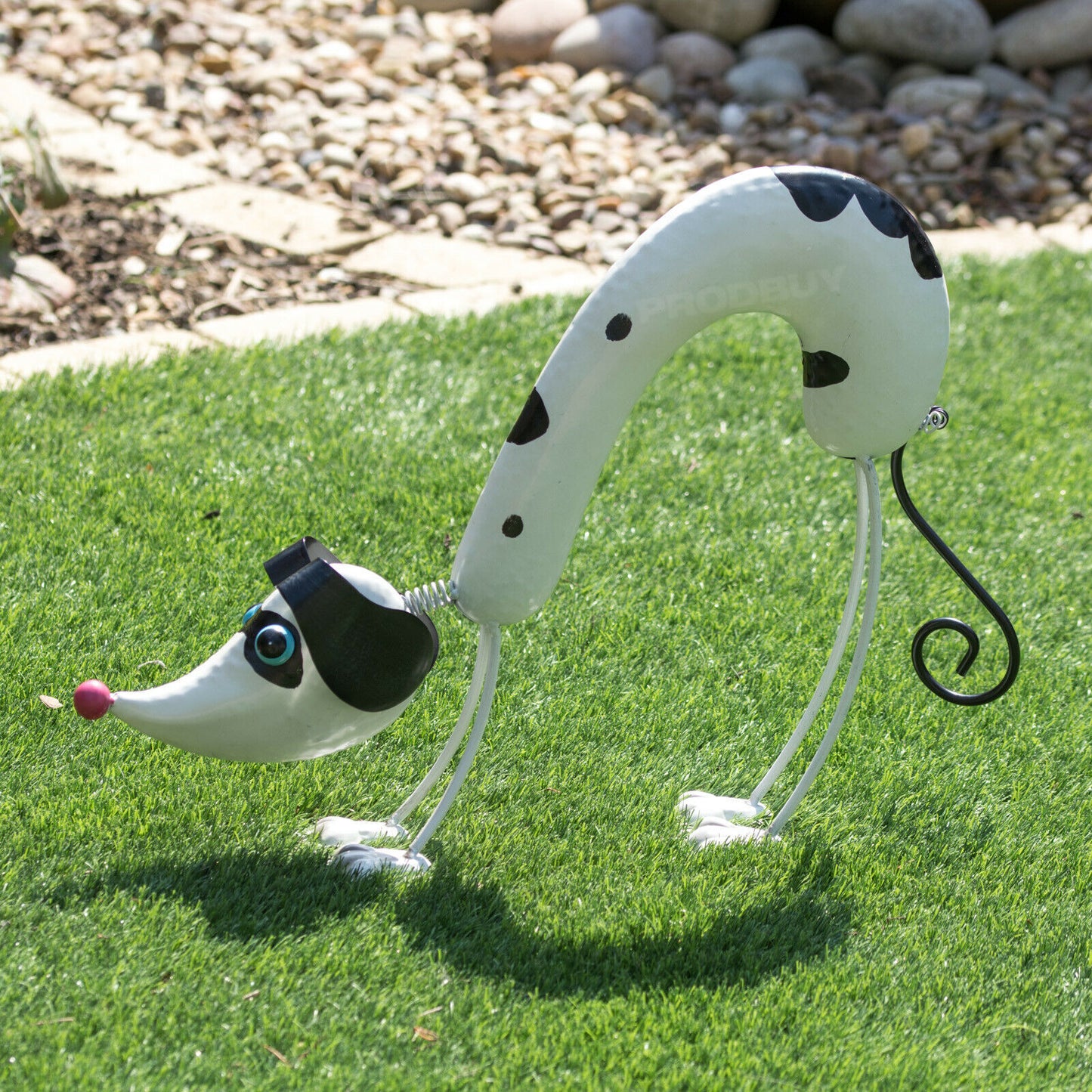 White & Black Sniffer Dog Metal Nodding Garden Ornament