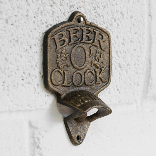Cast Iron 'Beer O'Clock' Wall Mounted Bottle Opener