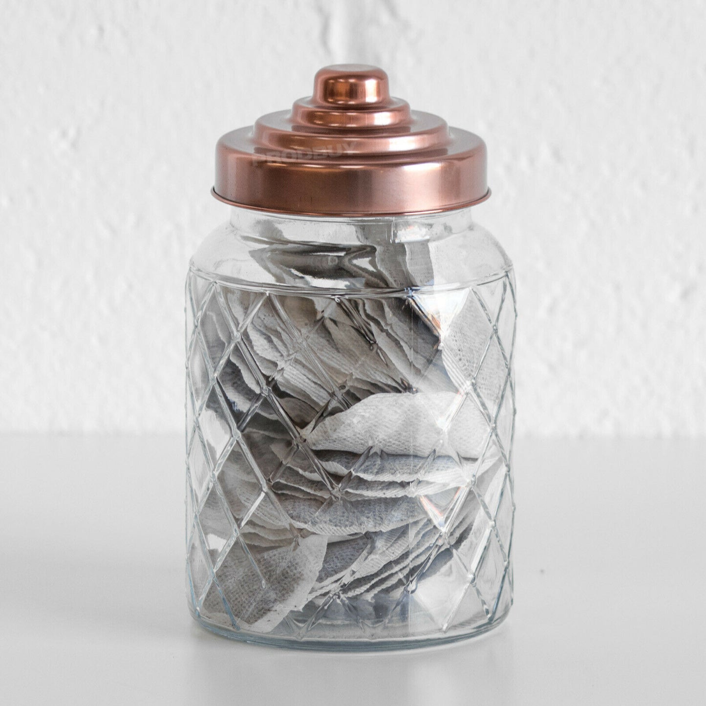 Glass Lattice 1 Litre Storage Jar with Copper Lid