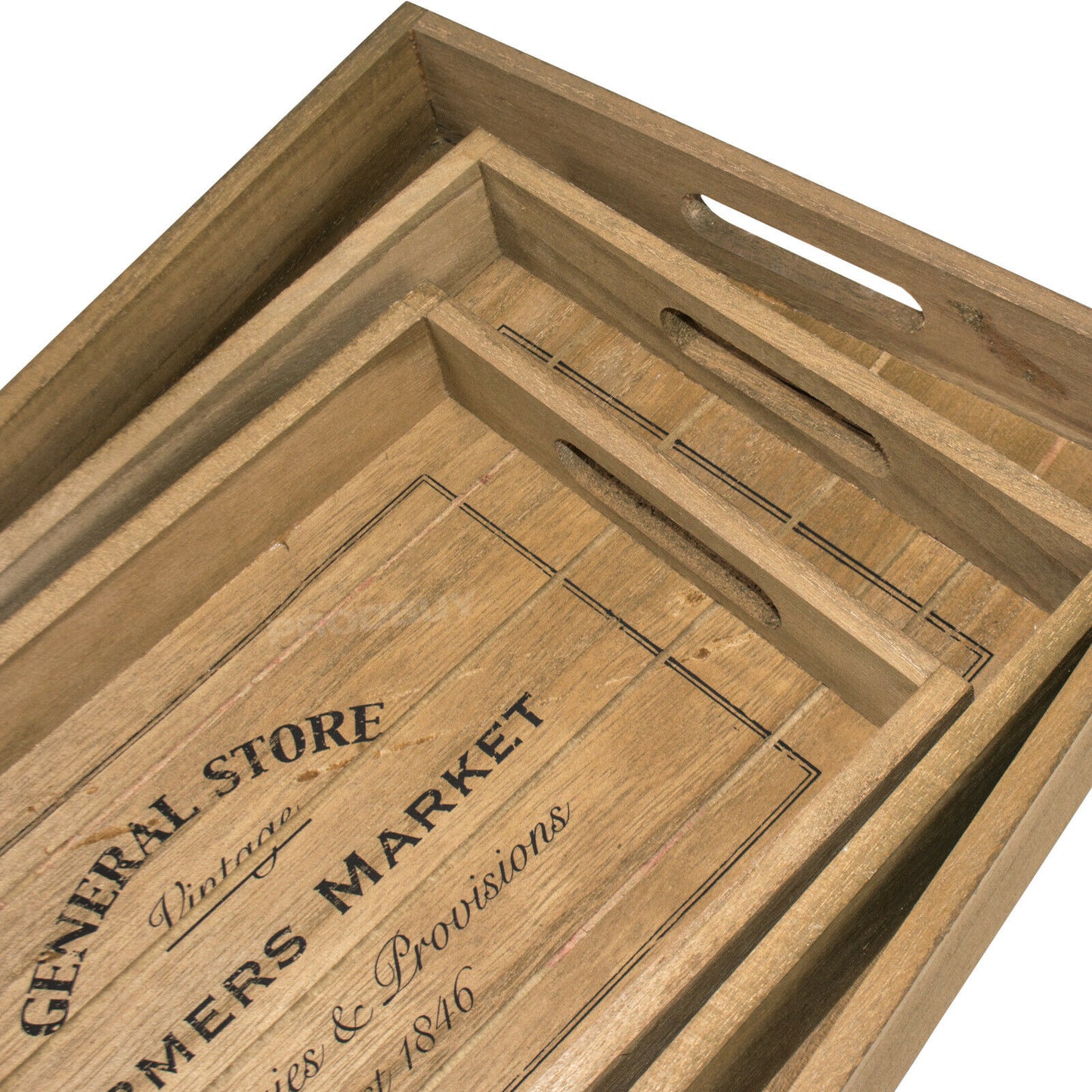 Set of 3 Vintage Style Trays General Store Farmers Market