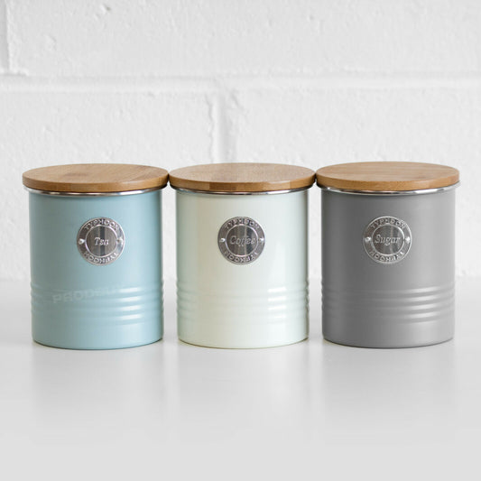 Set of 3 Retro Colour 'Tea Coffee Sugar' Storage Tins