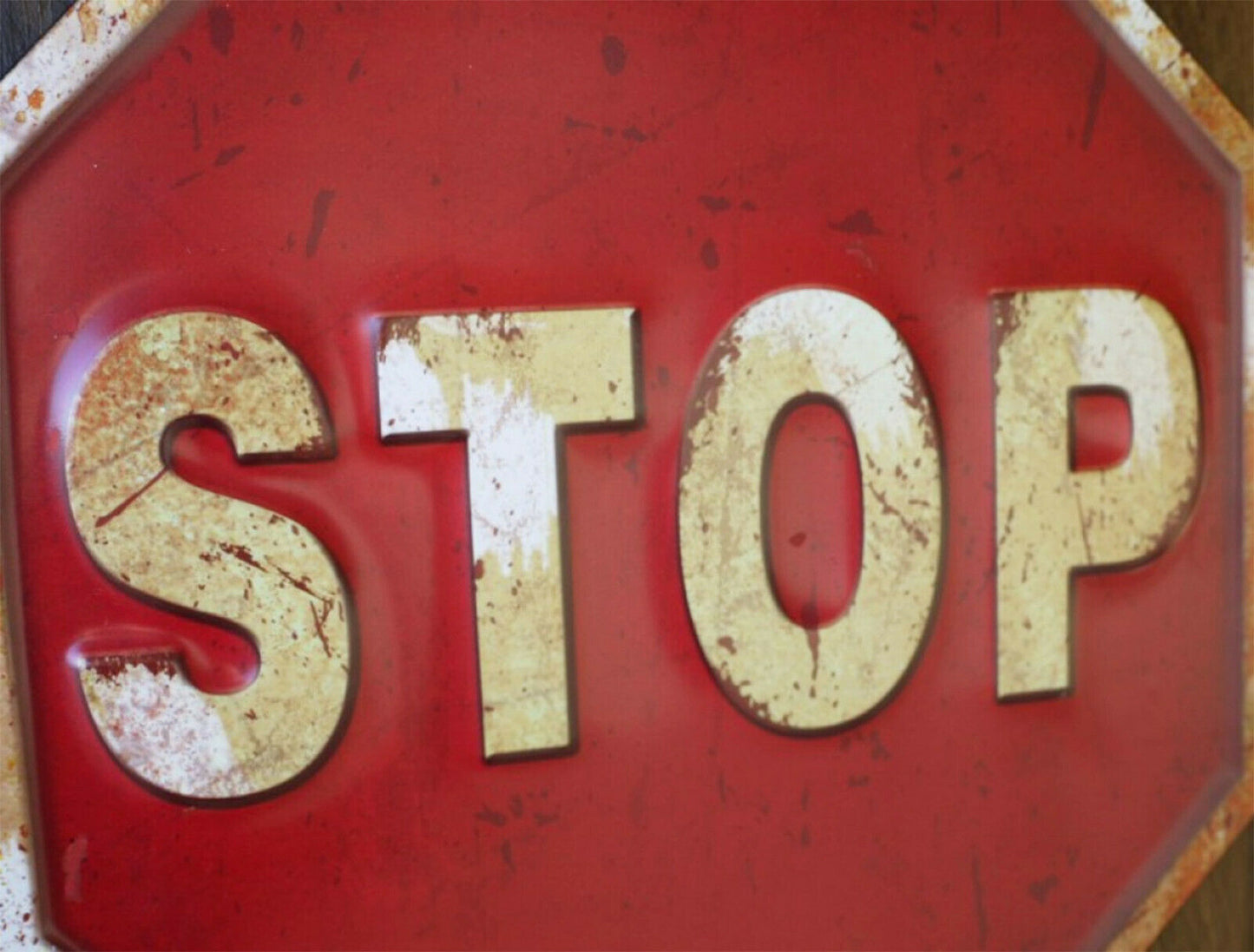 Red Metal "STOP" Wall Sign 35cm Rustic Industrial Traffic Road Warning