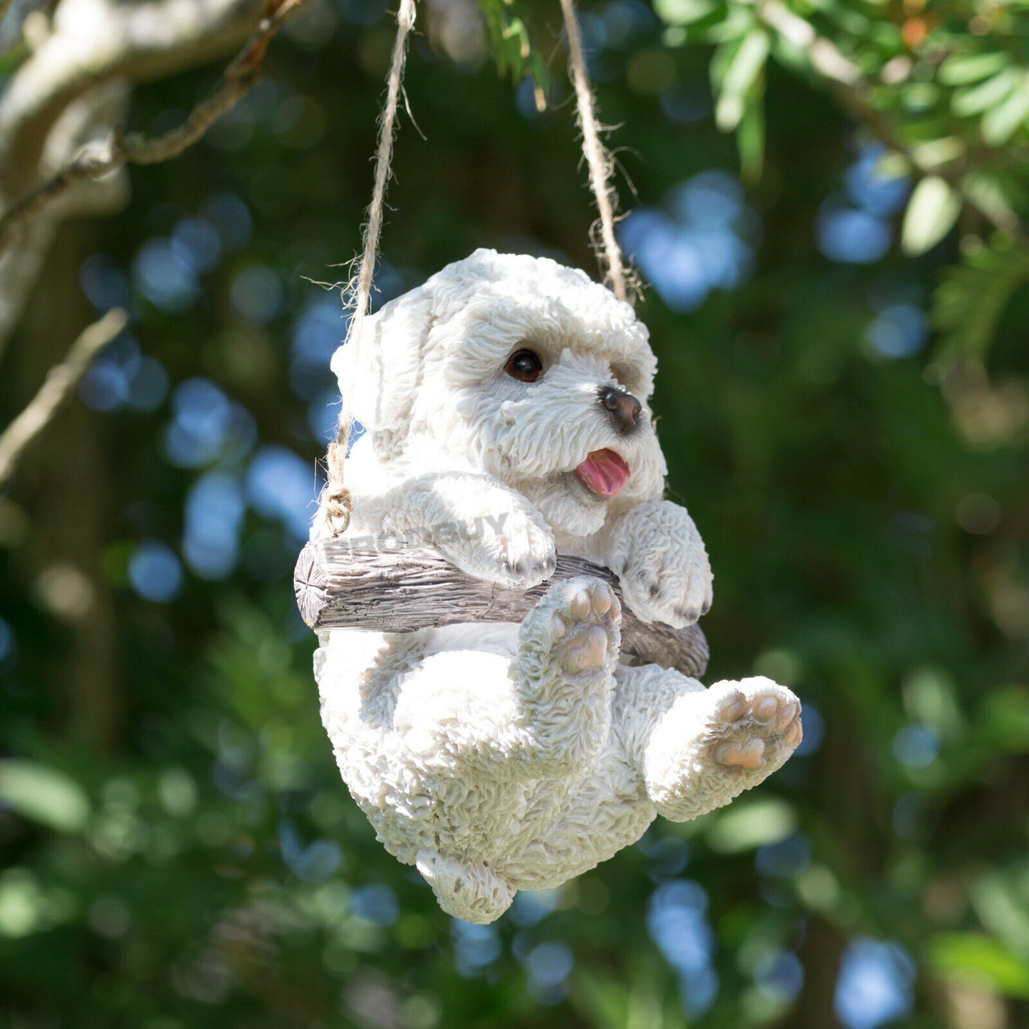 White Puppy Dog Hanging Garden Ornament