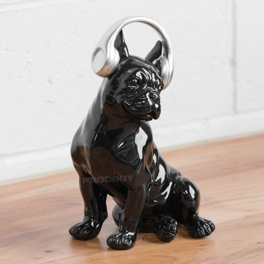 Black French Bulldog with Silver Headphones Ornament