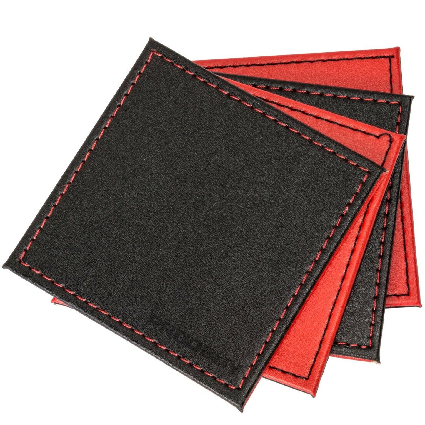 Set of 4 Red & Black Square Faux Leather Coasters