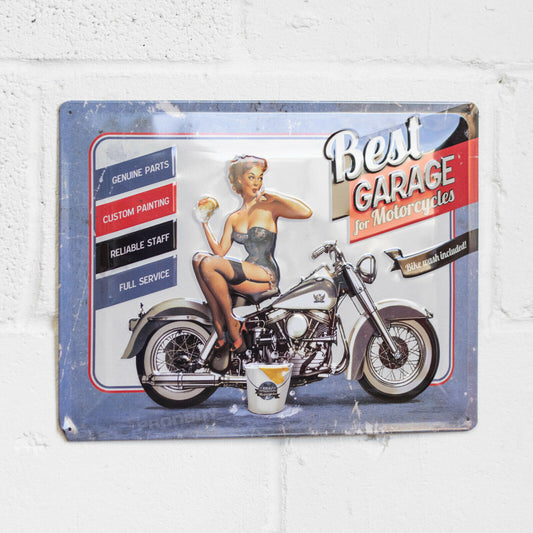 'Best Garage For Motorcycles' 40cm Retro Metal Wall Sign