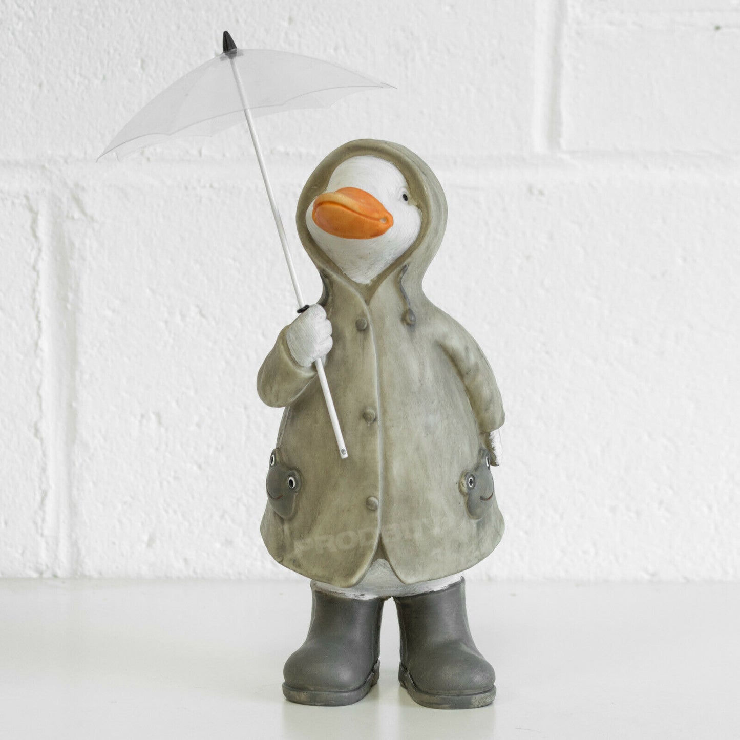 Set of 2 Ducks in Black Boots with Raincoats Umbrellas & Wellies