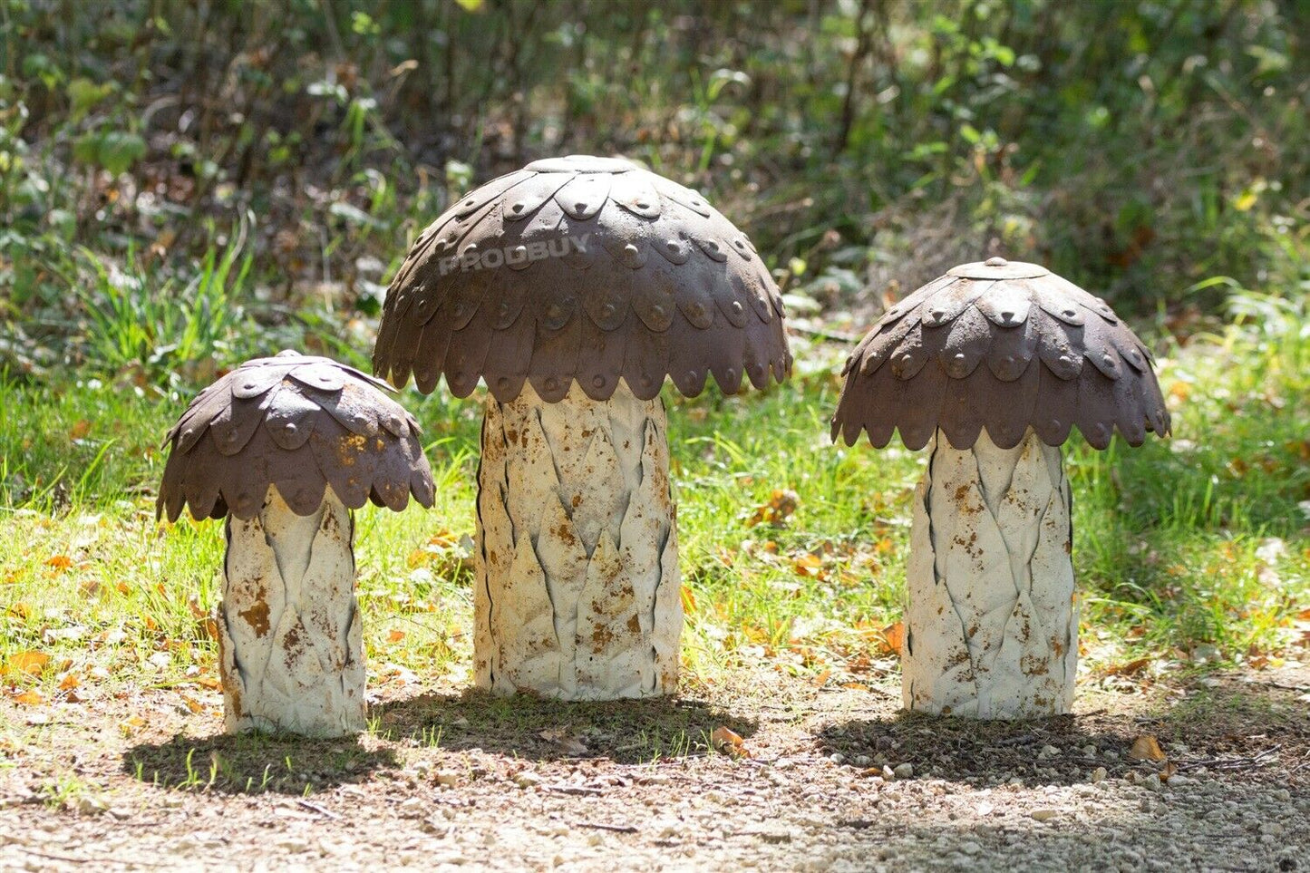 Set of 3 Large Metal Mushroom Garden Ornaments