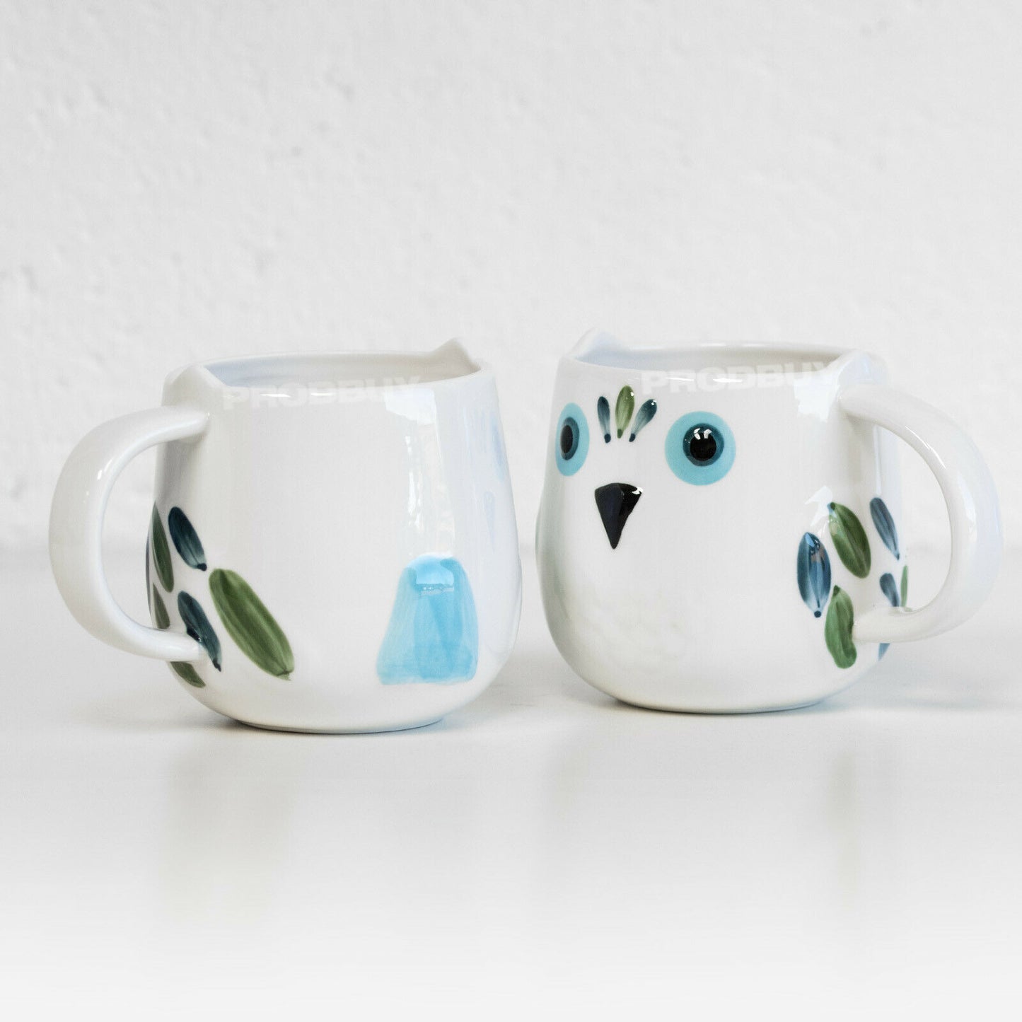 Set of 2 Large 400ml White Owl Bird Shaped Mugs