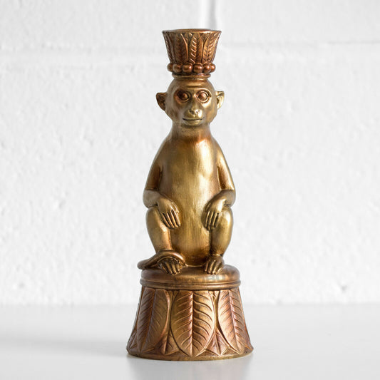 Monkey Tapered Candle Stick Holder Gold Resin Animal