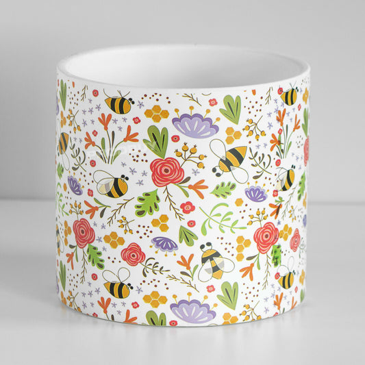 Floral Bees 16cm Plant Pot Large White Ceramic Indoor Cover