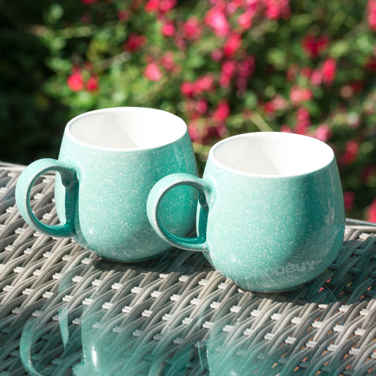 Set of 2 Teal Blue Reactive Glaze Mugs 370ml Fine Stoneware