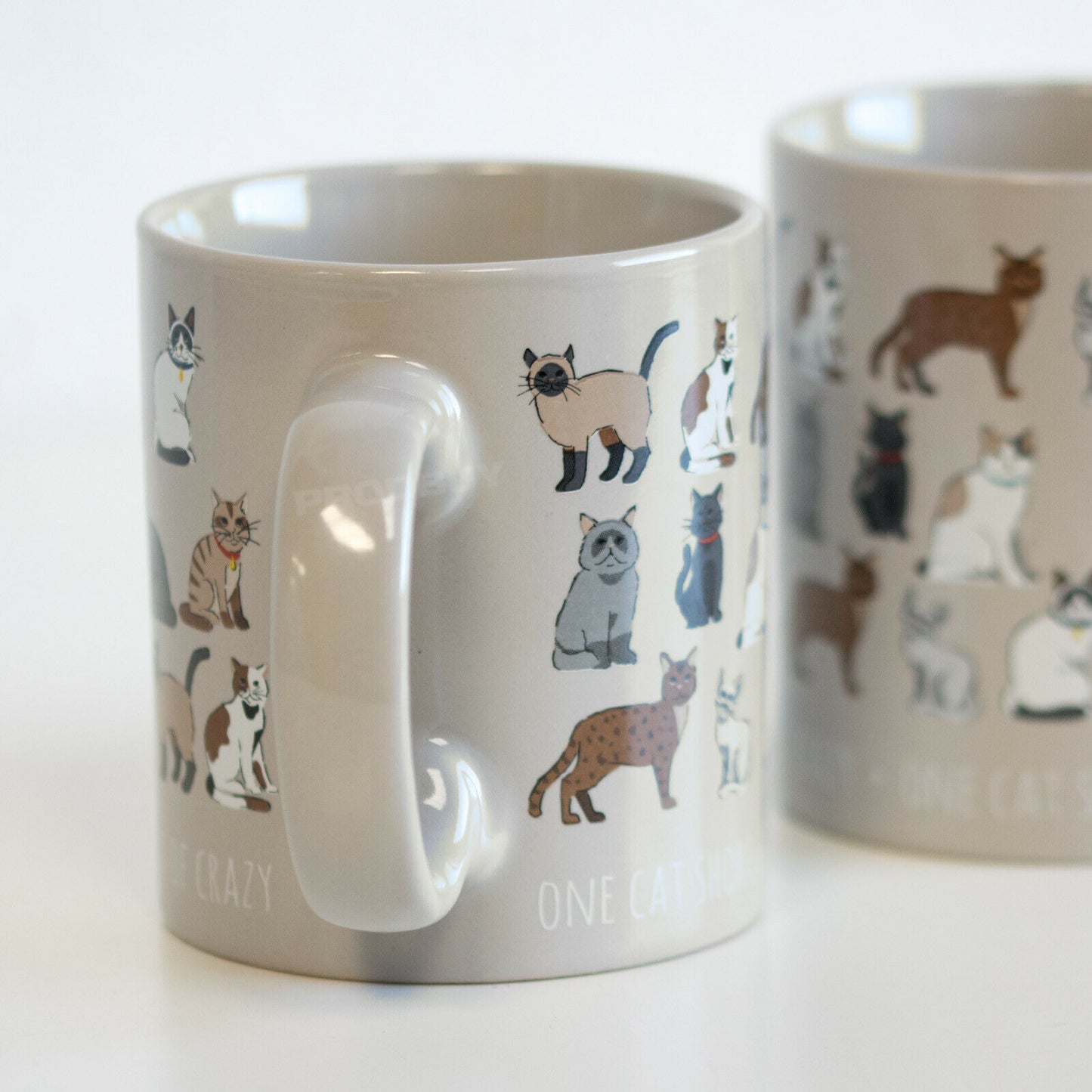 Set of 2 "One Cat Short of Crazy" Stoneware Coffee Mugs