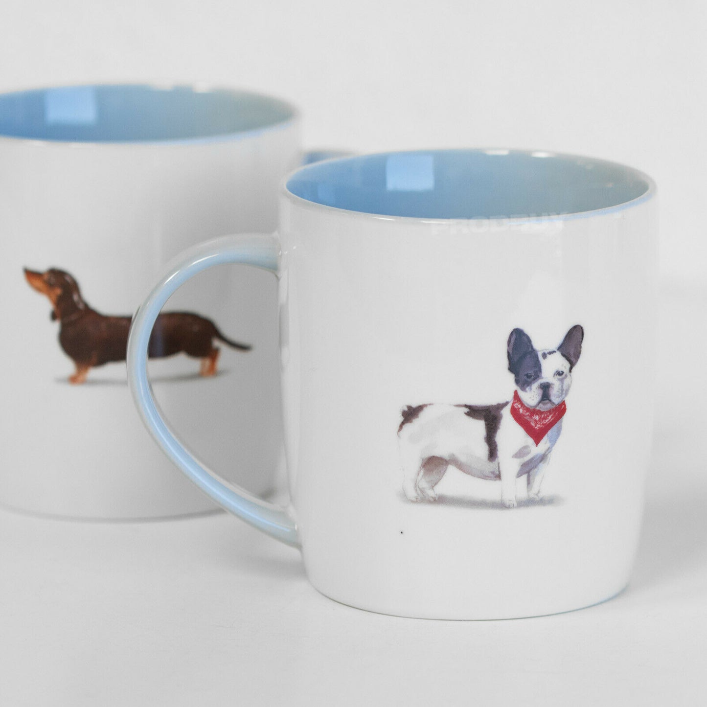 Set 2 White & Blue Dog Coffee Mugs