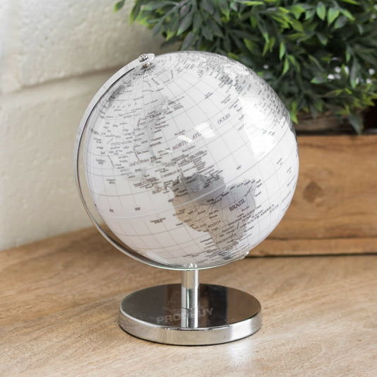 White & Silver World Map Globe Ornament 18.5cm