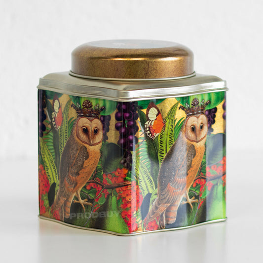 Floral Owl Metal Tea Caddy Storage Tin