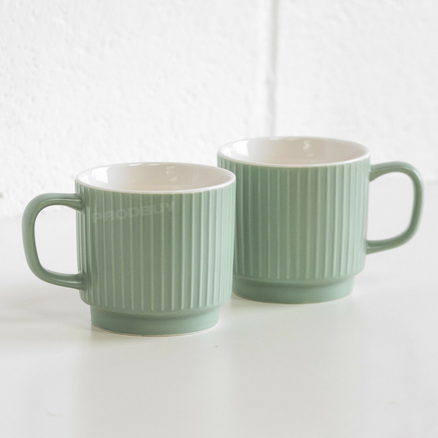 Set of 2 Sage Green Embossed Lines Mugs