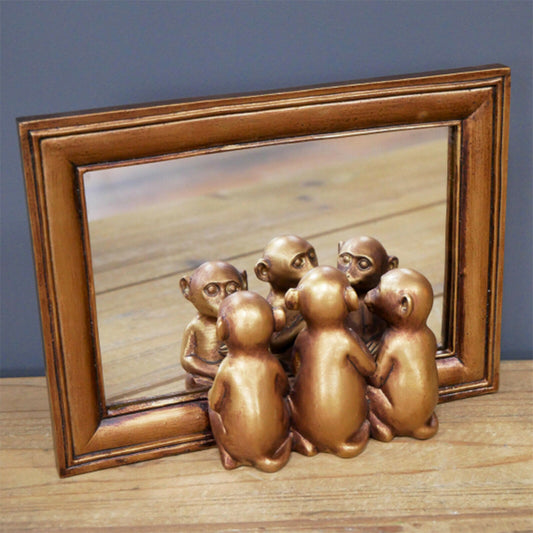 Distressed Copper Effect 3 Monkeys Small Rectangle Mirror Novelty Vanity