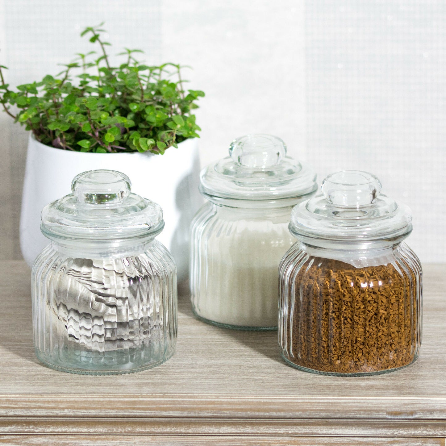 Set of 3 Retro Ribbed Glass Storage Jars