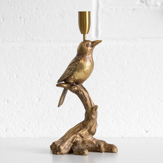 Resin Bird on Tree Branch Tapered Candle Holder