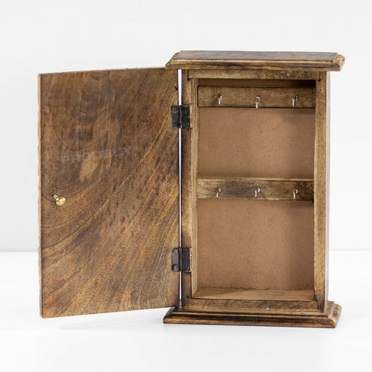 Mango Wood Brown Key Box Wall Mounted 6 Hook