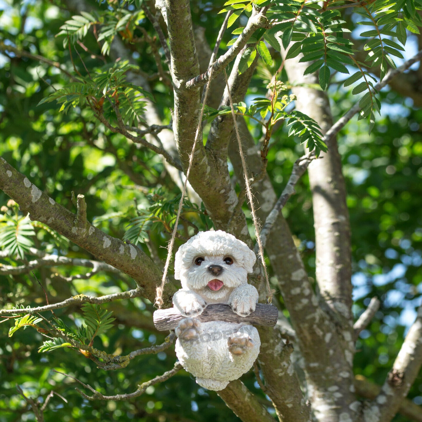 White Puppy Dog Hanging Garden Ornament