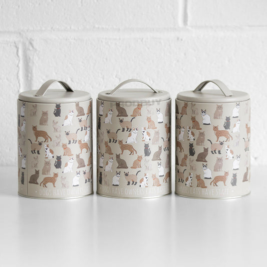 4 Piece Cats Tea Coffee Sugar Biscuits Storage Canisters Set