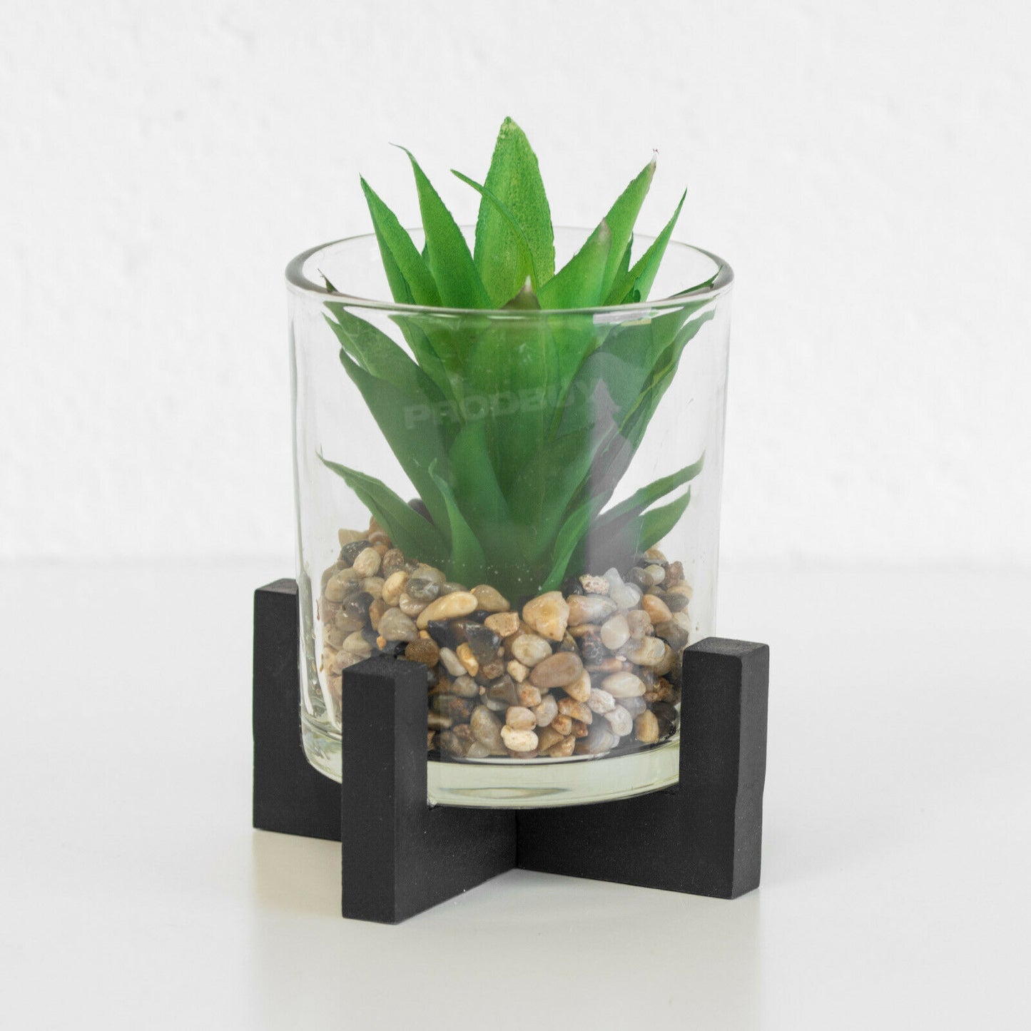 Small Artificial Cactus Succulent In Stand & Glass Pot