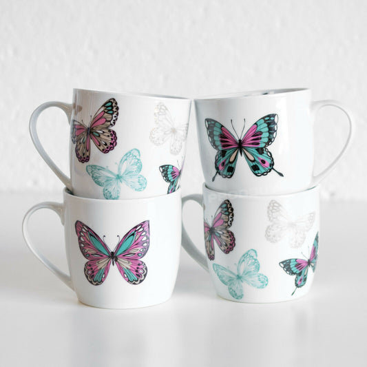 Set of 4 Mariposa Butterfly Mugs Porcelain Cups