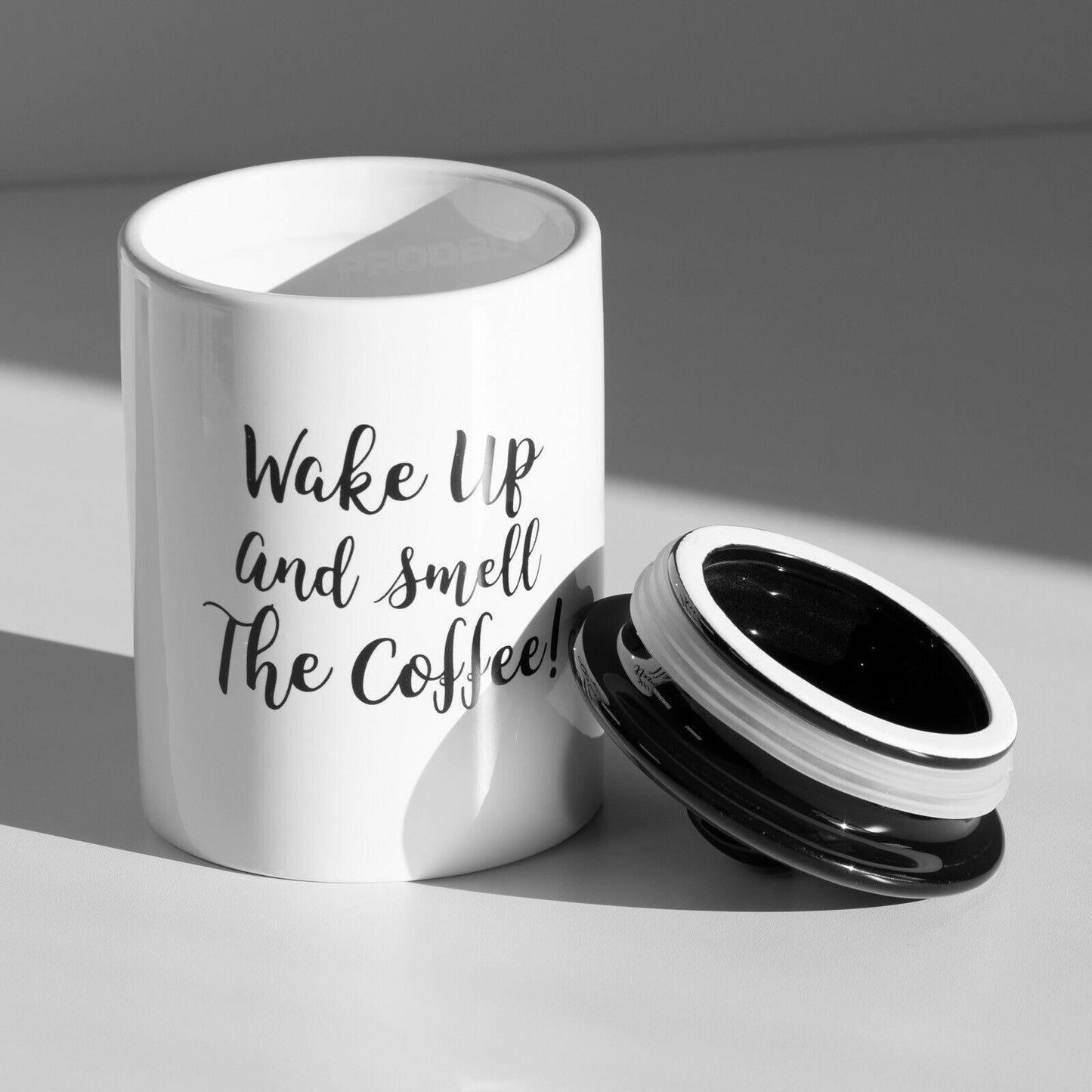 Black & White Wake Up & Smell The Coffee Ceramic Storage Jar