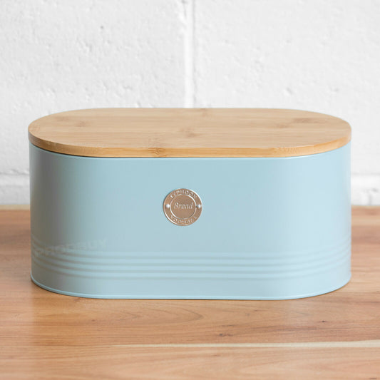 Blue Retro Metal Bread Storage Bin Crock