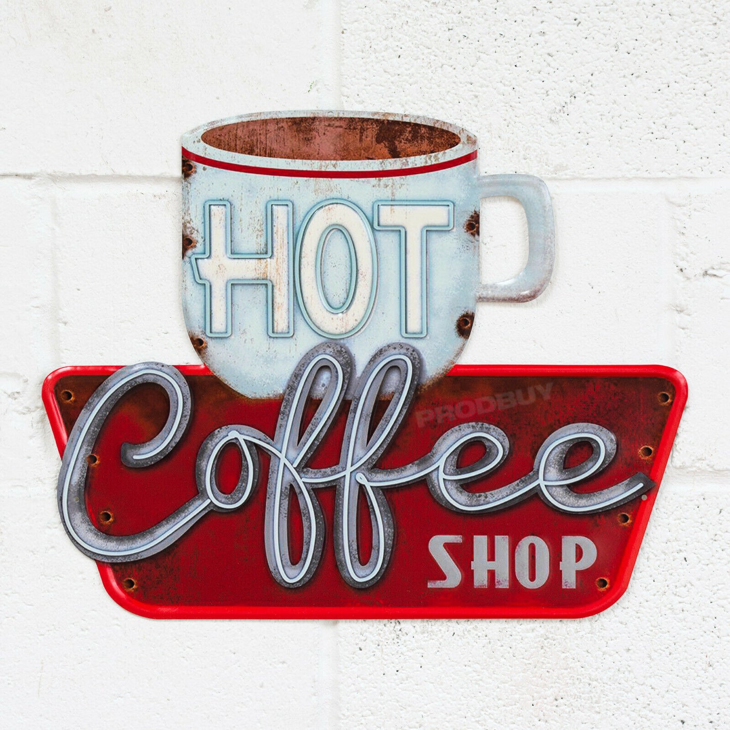 'Hot Coffee Shop' Large 48cm Retro Metal Wall Sign
