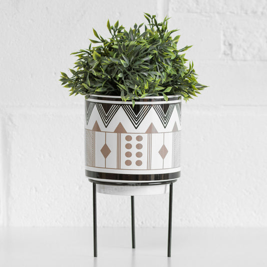 Aztec Plant Pot with Black Stand