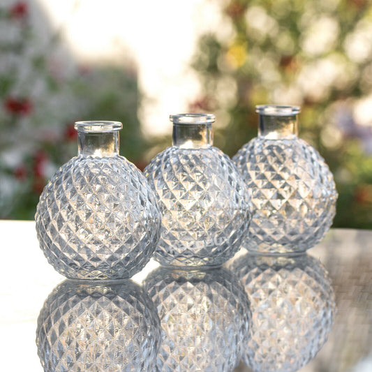 Set of 3 Faceted Glass Ball Bud Vases