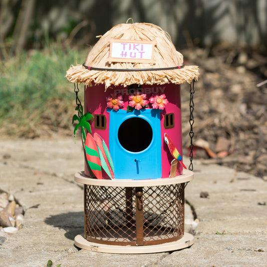 'Tiki Hut' Hanging Metal Bird Feeder Nesting Box