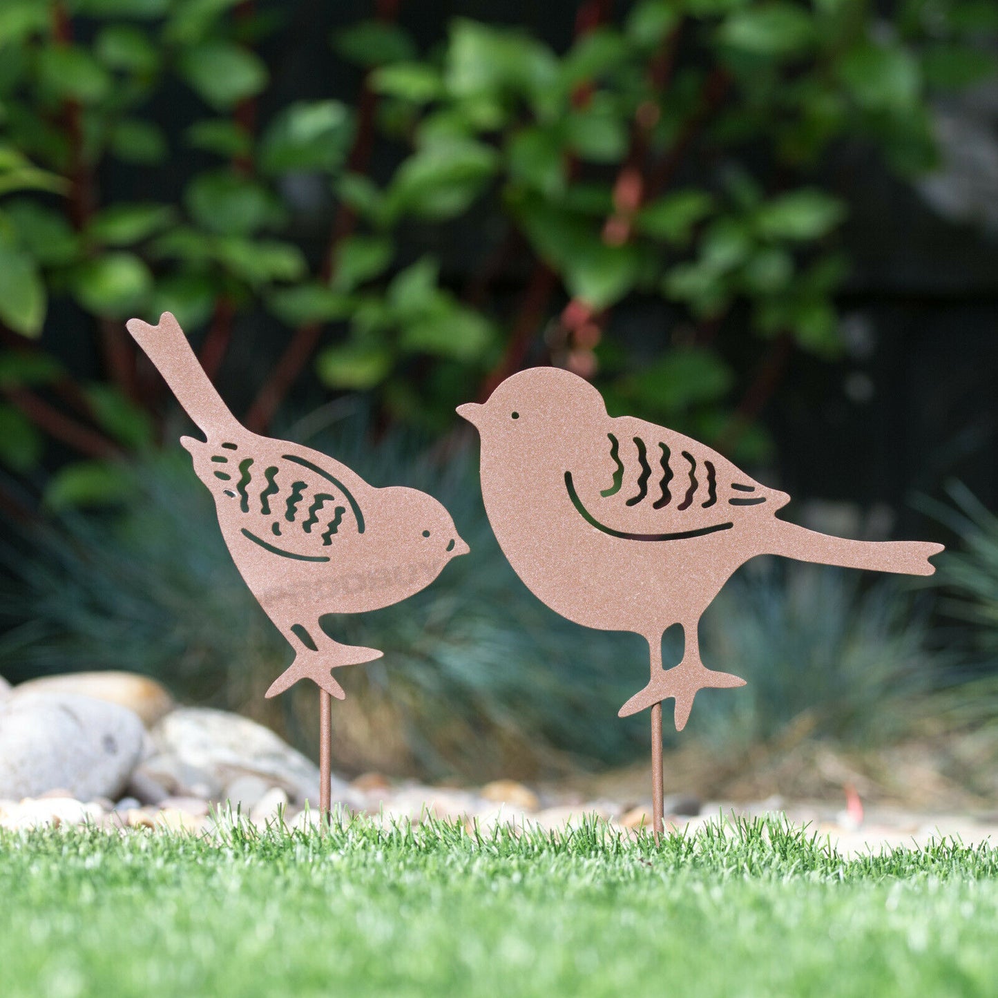 Set of 2 Rusty Metal Birds Garden Stake Ornaments