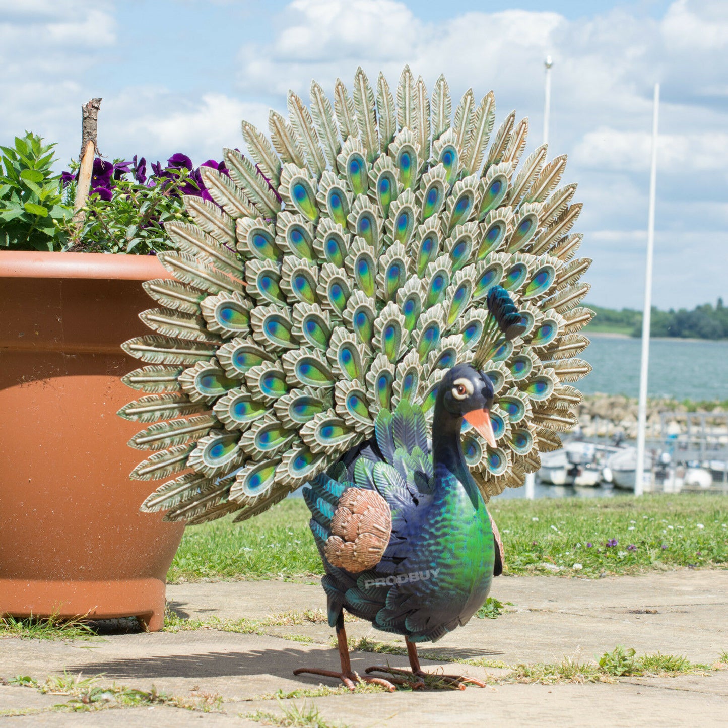 Large 65cm Exotic Peacock Metal Garden Ornament