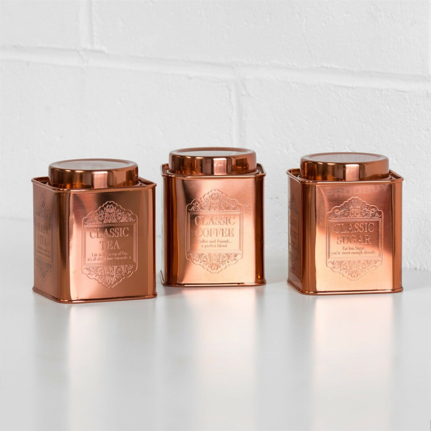 Copper Coloured Tea Coffee Sugar Canisters Storage Jars Set