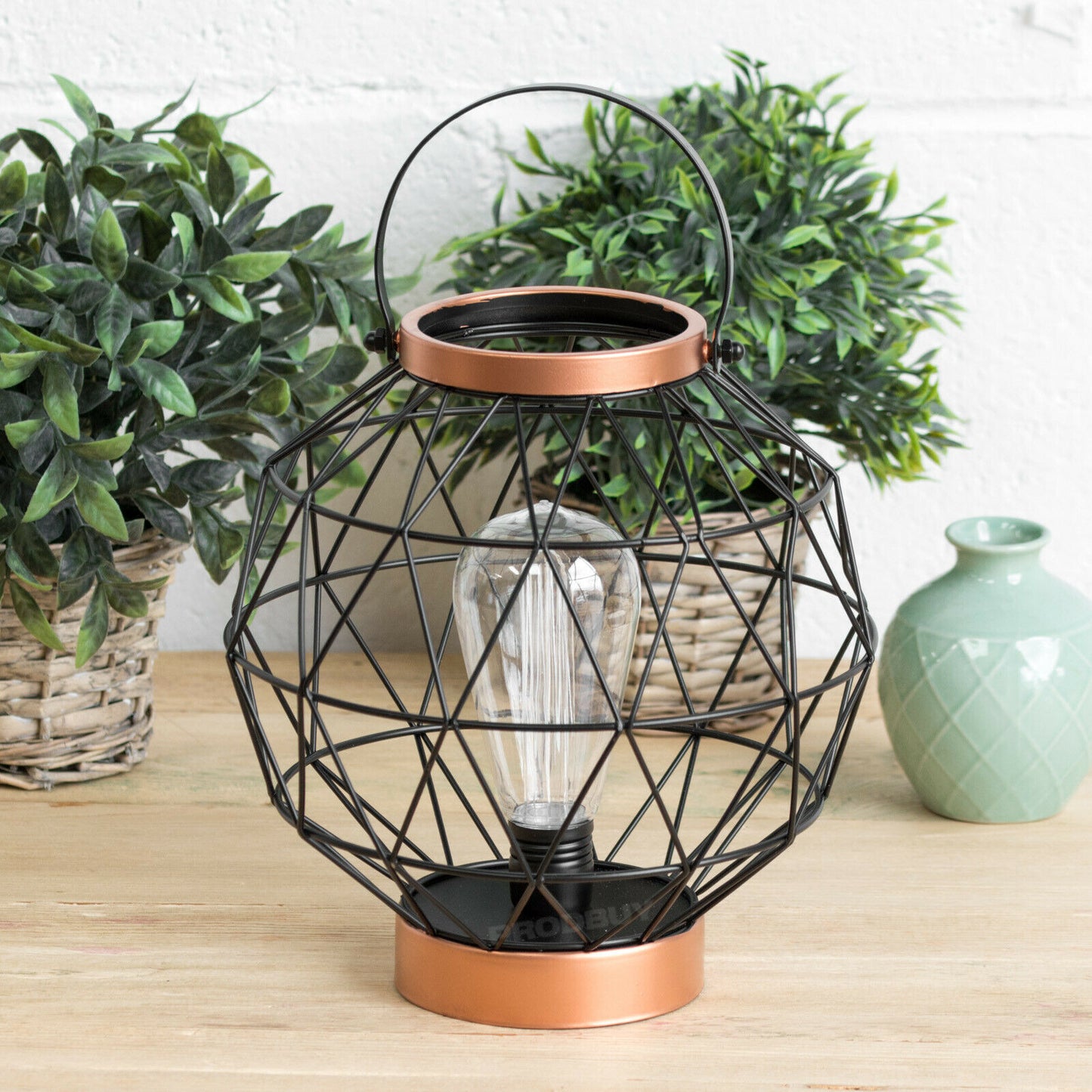 Black & Copper LED Table Lantern Lamp