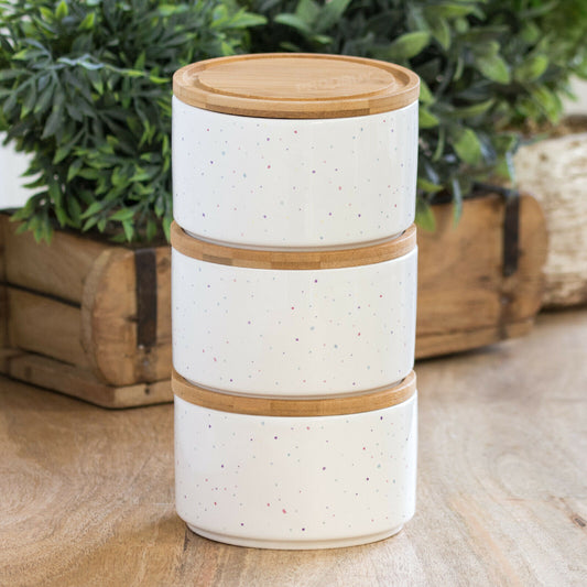 Set of 3 Stackable Ceramic Storage Canisters