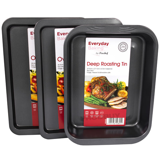 Prochef Non Stick 3 Piece Baking Tray Set 2 Trays & 1 Deep Roasting Tin