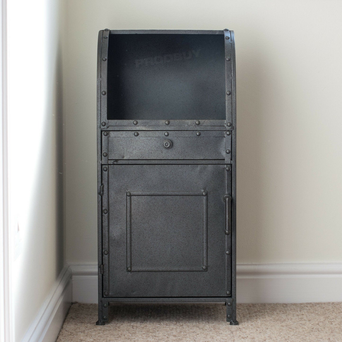 Vintage Industrial Style Grey Metal Bedside Storage Cabinet