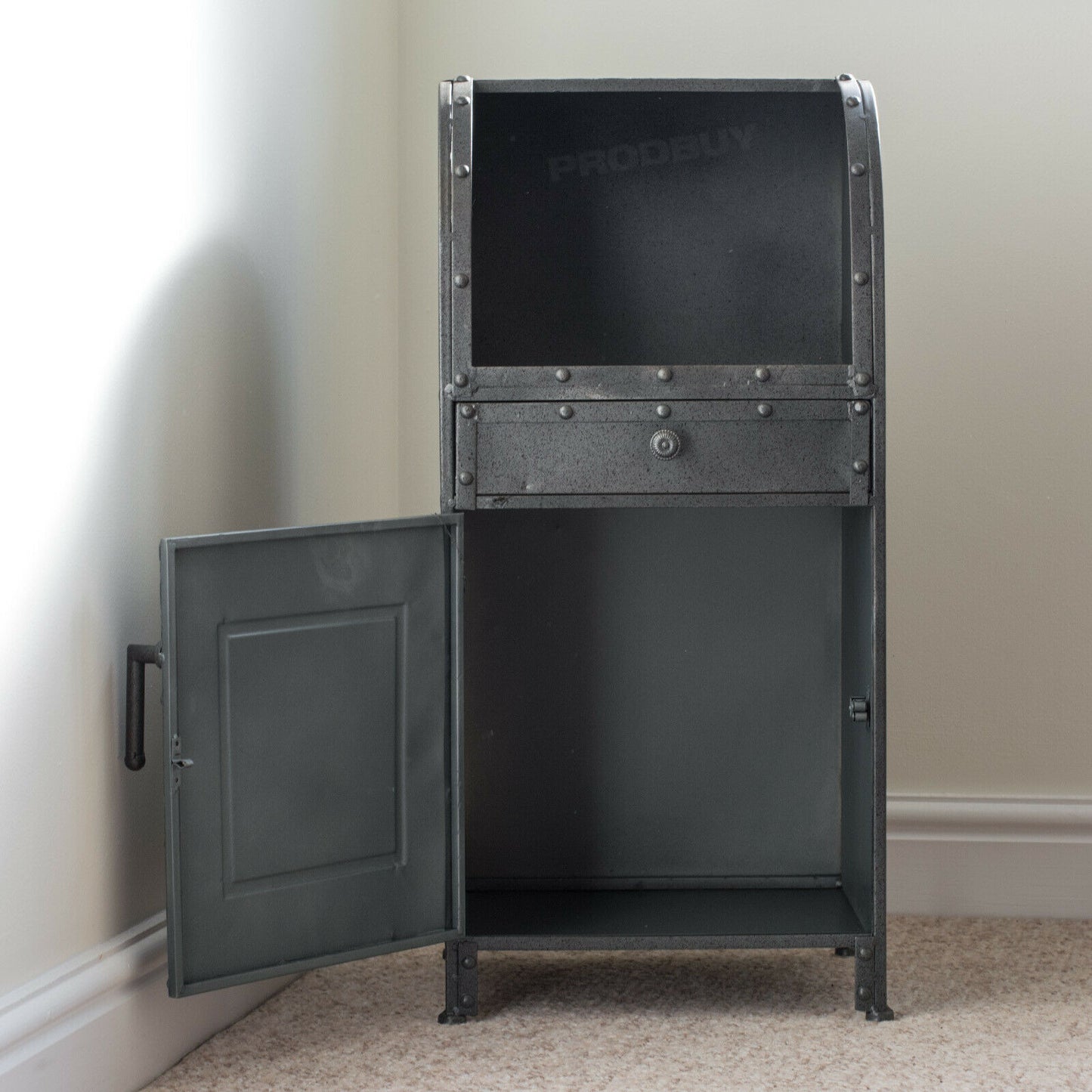 Vintage Industrial Style Grey Metal Bedside Storage Cabinet