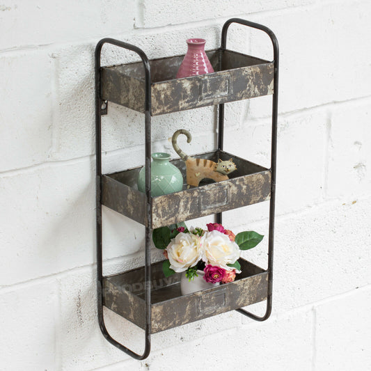 Galvanised Metal 3 Shelf Wall Unit Industrial Style