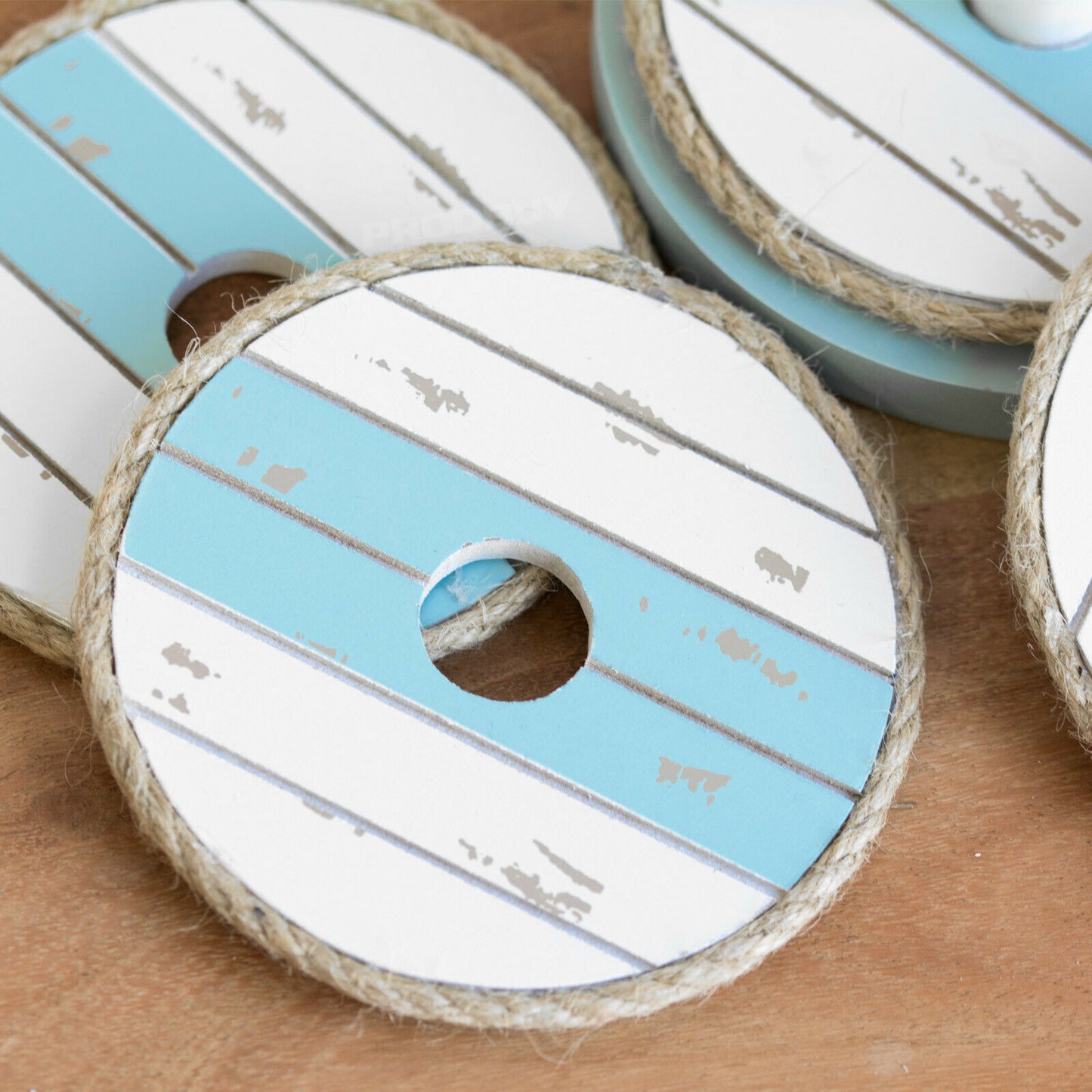 Set of 4 Wooden Seashore Coasters with Storage Holder