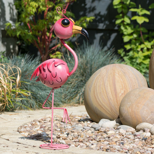 Cartoon Big Eyes Pink Flamingo Garden Ornament